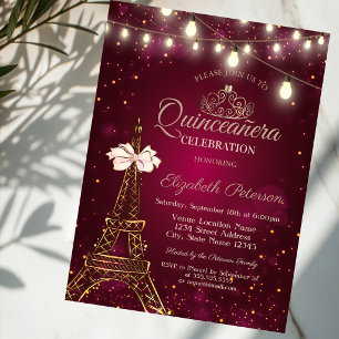 Invitation Tour Eiffel,Couronne de fleurs,Tiara Lumières roug