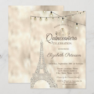 Invitation Tour Eiffel,Couronne de Quinceañera en or