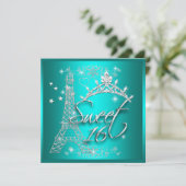 Invitation Tour Eiffel Couronne Turquoise Sweet 16 Seize Ans (Debout devant)