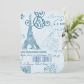 Invitation tour eiffel de paris bleu douche vintage (Debout devant)