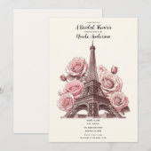Invitation Tour Eiffel de Paris et douches de mariée aux rose (Devant / Derrière)