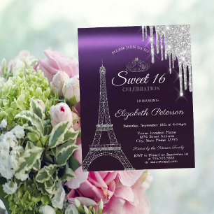 Invitation Tour Eiffel de Paris,Gouttes, Métallic Violet Swee