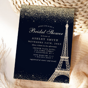 Invitation Tour Eiffel de Paris Mariage Paillettes Dorées