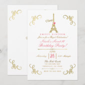 Invitation Tour Eiffel de Paris Or Rose Rose Fête Douce 16 (Devant / Derrière)