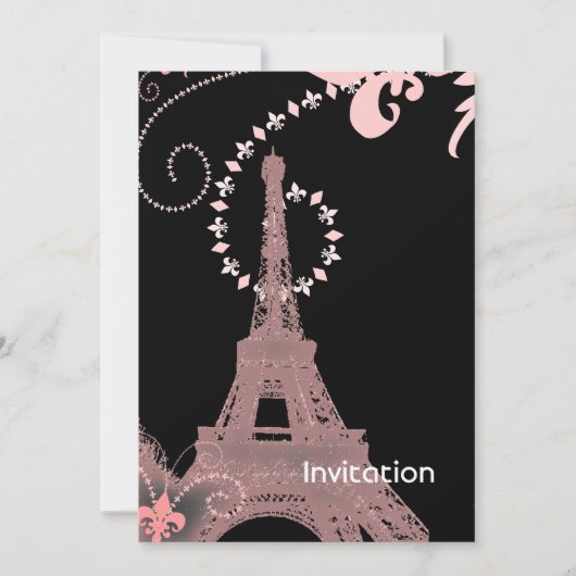 Invitation tour eiffel de paris rose et noir (Devant)