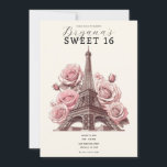 Invitation Tour Eiffel de Paris & Roses Roses 16 ans Douce<br><div class="desc">Personnalisez comme vous le souhaitez.</div>