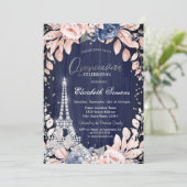 Invitation Tour Eiffel Diamants Marine Blue Roses Quinceanera (Debout devant)
