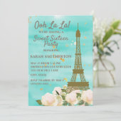 Invitation Tour Eiffel dorée bleu sarcelle vert menthe Sweet (Debout devant)