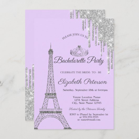 Invitation Tour Eiffel, Écluses, Bachelorette violette (Devant / Derrière)