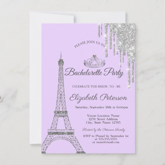 Invitation Tour Eiffel, Écluses, Bachelorette violette (Devant)