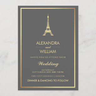 Invitation Tour Eiffel élégant d'or de Faux sur le mariage