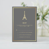 Invitation Tour Eiffel élégant or sur RSVP de mariage gris (Debout devant)