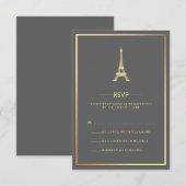 Invitation Tour Eiffel élégant or sur RSVP de mariage gris (Devant / Derrière)