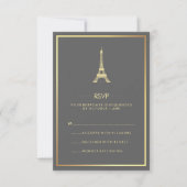 Invitation Tour Eiffel élégant or sur RSVP mariage gris (Devant)