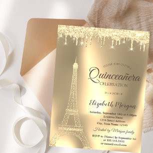 Invitation Tour Eiffel en or, Chic Drips Quinceañera