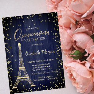 Invitation Tour Eiffel en or Diamants Robe de Quinceanera Ble