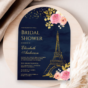 Invitation Tour Eiffel en or floral rose pour enterrement de