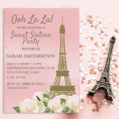 Invitation Tour Eiffel en or rose Blanc Floral Sweet 16