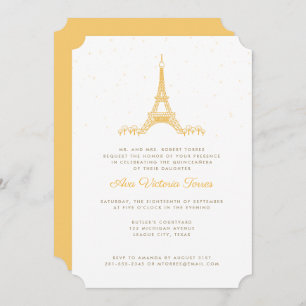 Invitation Tour Eiffel en or sous les étoiles Quinceañera