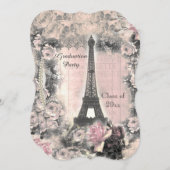 Invitation Tour Eiffel et roses chics minables de fête de (Devant / Derrière)