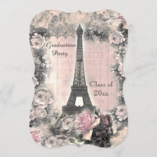 Invitation Tour Eiffel et roses chics minables de fête de