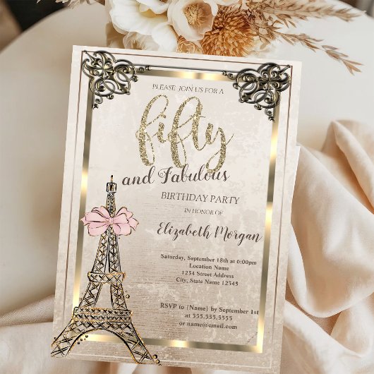 Invitation Tour Eiffel, fête d'anniversaire 50 ans bordure ar