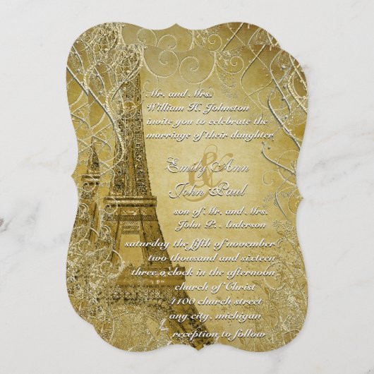 Invitation Tour Eiffel Feuille (Devant / Derrière)