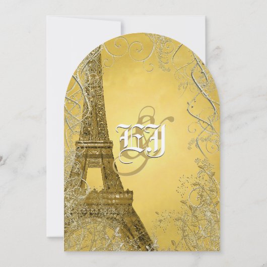 Invitation Tour Eiffel Feuilles d'or brûlé métal (Dos)