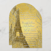 Invitation Tour Eiffel Feuilles   d'or brûlé métal (Devant / Derrière)