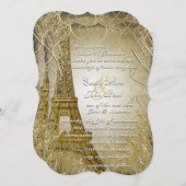 Invitation Tour Eiffel Feuilles   d'or brûlé métal (Devant / Derrière)