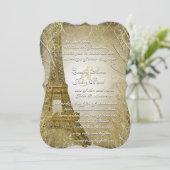 Invitation Tour Eiffel Feuilles   d'or brûlé métal (Debout devant)