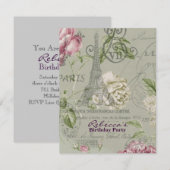 Invitation tour eiffel fleurie Paris fête d'anniversaire (Devant / Derrière)