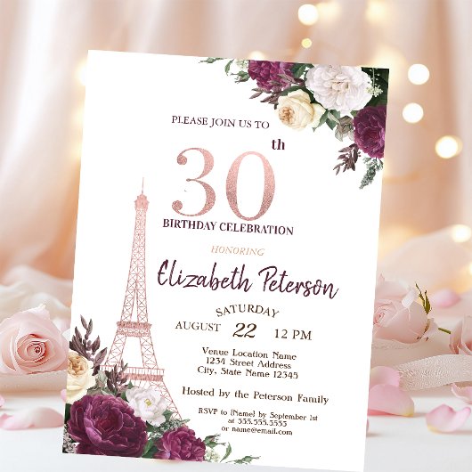 Invitation Tour Eiffel Fleurs de Bourgogne 30 ans