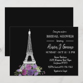 Invitation Tour Eiffel Floral Fête des mariées noire et blanc (Devant / Derrière)