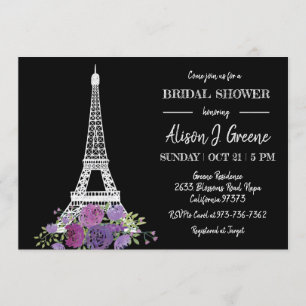 Invitation Tour Eiffel Floral Fête des mariées noire et blanc