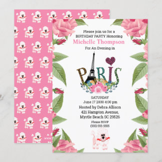 Invitation Tour Eiffel Floral Paris France Anniversaire