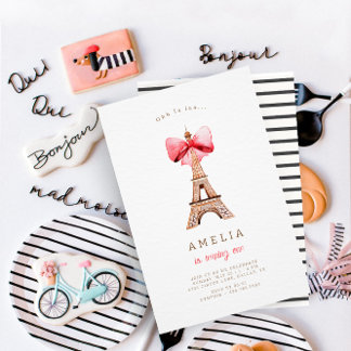 Invitation Tour Eiffel French Black Stripes Anniversaire