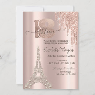 Invitation Tour Eiffel Glitter Drips 18e Anniversaire 