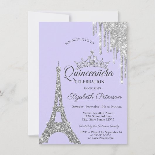 Invitation Tour Eiffel, Lavander Quinceañera (Devant)