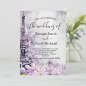 Invitation Tour Eiffel Lavender Romance QR Code Mariage (Debout devant)