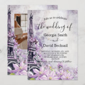 Invitation Tour Eiffel Lavender Romance QR Code Mariage (Devant / Derrière)