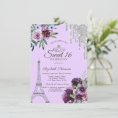 Invitation Tour Eiffel, Lavettes, Fleurs violettes Douce 16 (Debout devant)