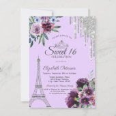 Invitation Tour Eiffel, Lavettes, Fleurs violettes Douce 16 (Devant)