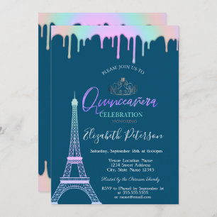 Invitation Tour Eiffel, Lecteurs Arc En Ciel Blue Quinceañera