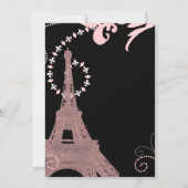 Invitation tour eiffel noir rose mariage vintage paris (Dos)