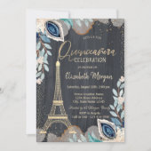 Invitation Tour Eiffel Or, Fleurs, Quinceañera Noir (Devant)