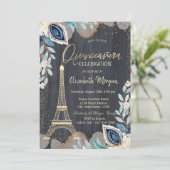 Invitation Tour Eiffel Or, Fleurs, Quinceañera Noir (Debout devant)