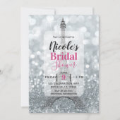 Invitation Tour Eiffel Pailleté Argent Mariage (Devant)