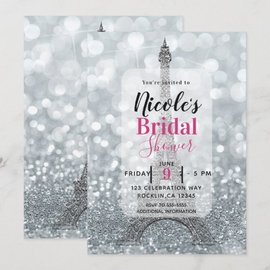 Invitation Tour Eiffel Pailleté Mariage (Devant / Derrière)