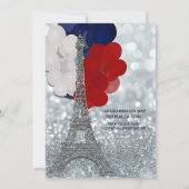 Invitation Tour Eiffel Pailletée Argentée Fête Rouge Blanc Bl (Dos)